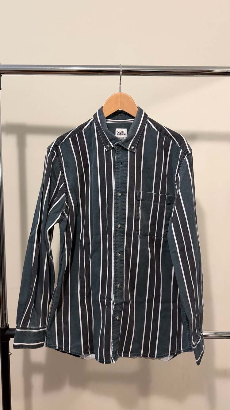 RELAXED FIT STRIPED JACQUARD SHIRT - Blue